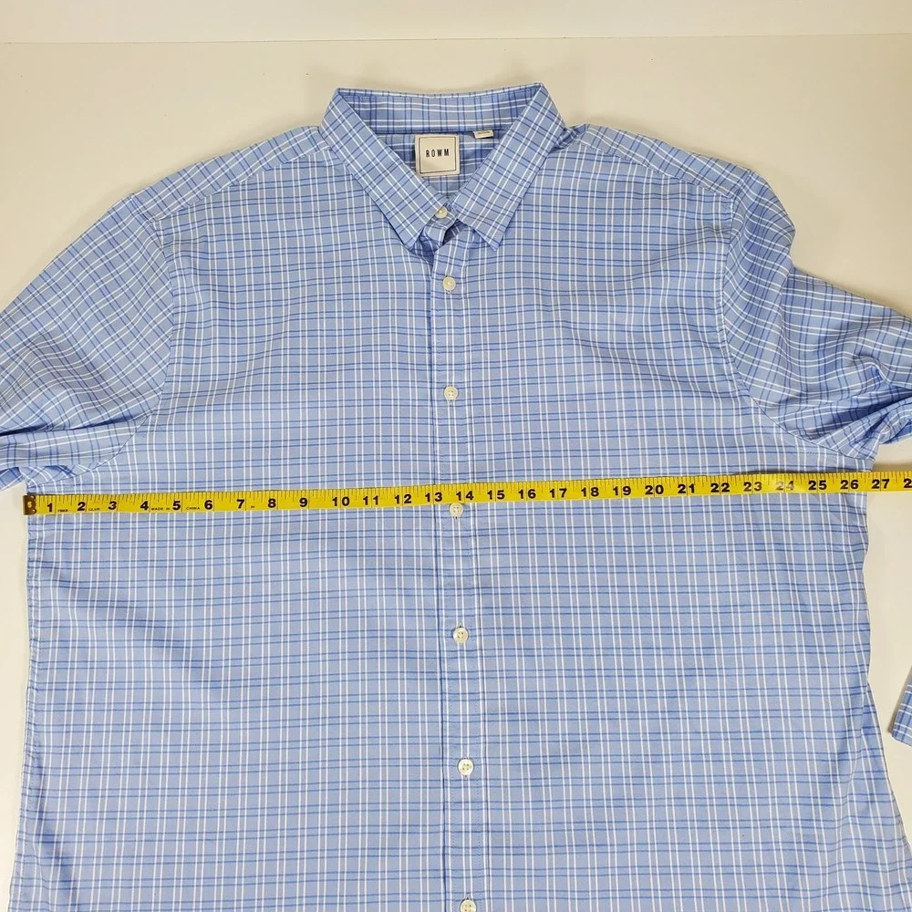 ROWM  Men XXL Long Sleeve Button Up Shirt Check‎ Light Blue/White Plaid EUC